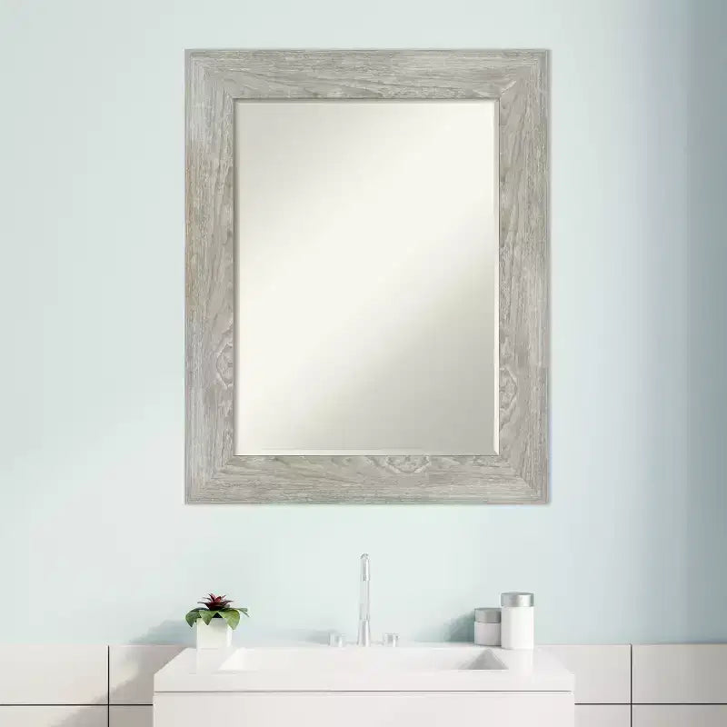 Greywash Beveled Bathroom Wall Mirror, 76.2 × 61 cm