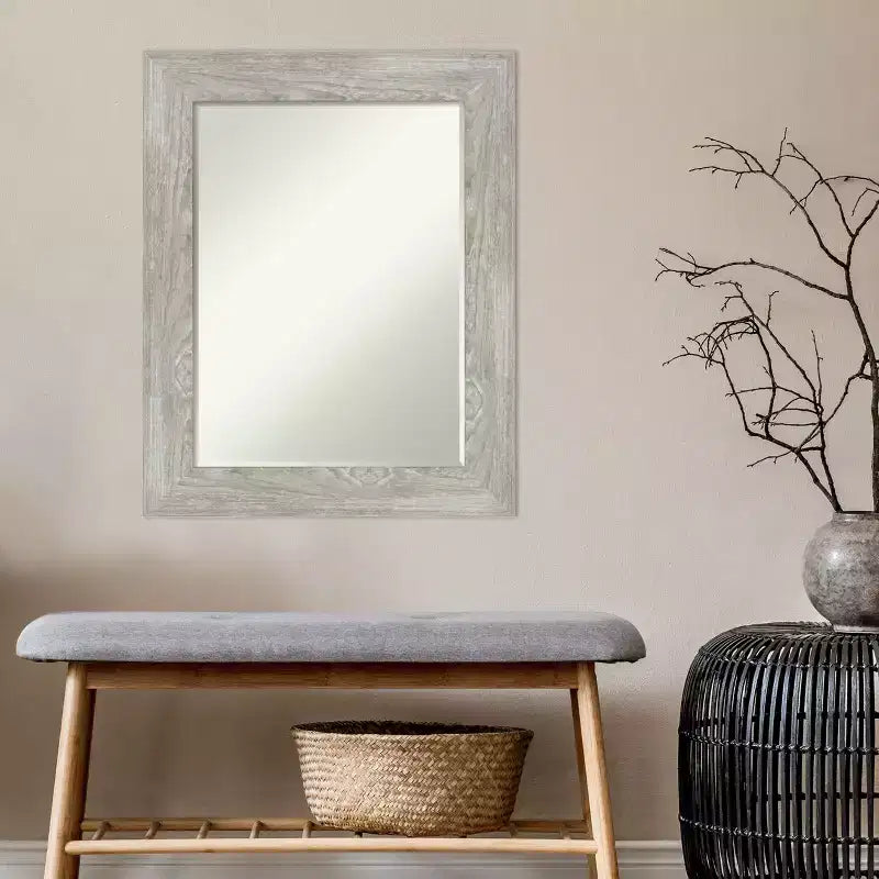 Greywash Beveled Bathroom Wall Mirror, 76.2 × 61 cm