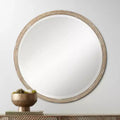 Round Wall Mirror with Faux Wood Finish, 86.4 cm
