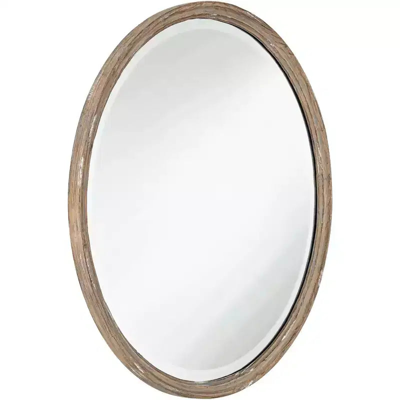 Round Wall Mirror with Faux Wood Finish, 86.4 cm