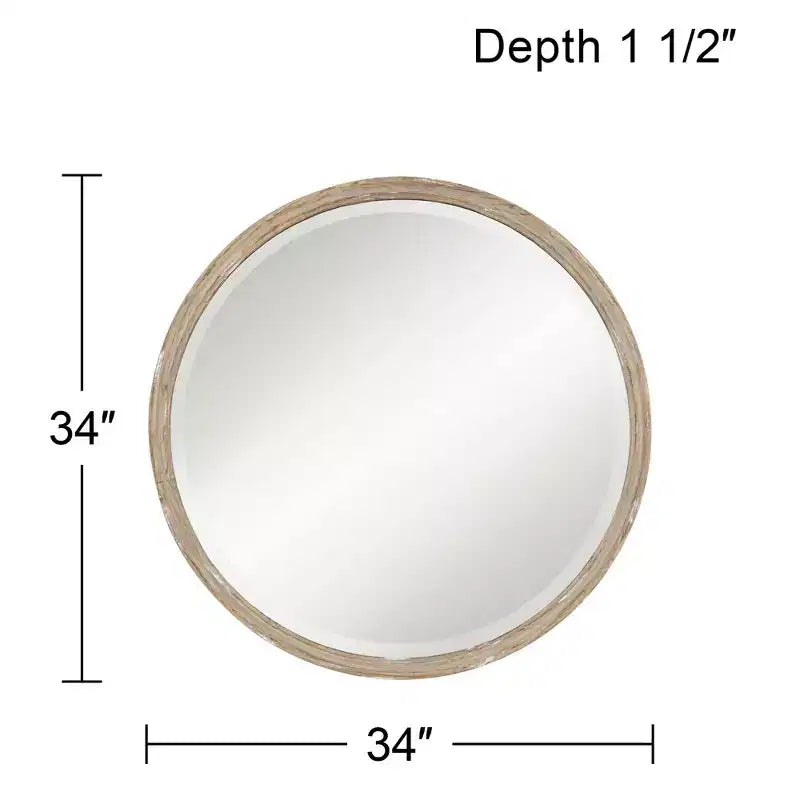 Round Wall Mirror with Faux Wood Finish, 86.4 cm
