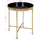 Gold Round Metal Side Table with Detachable Tray