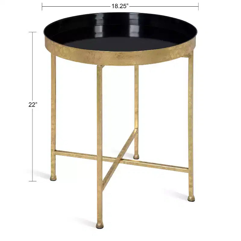 Gold Round Metal Side Table with Detachable Tray