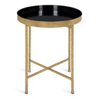 Gold Round Metal Side Table with Detachable Tray