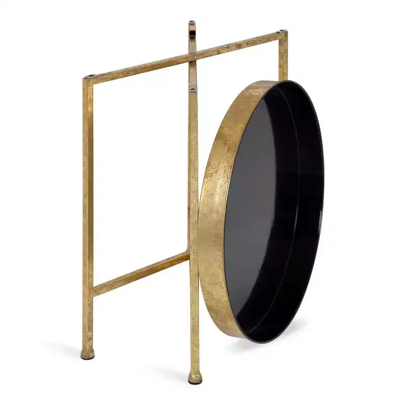 Gold Round Metal Side Table with Detachable Tray