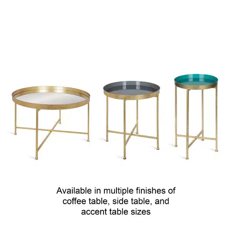 Gold Round Metal Side Table with Detachable Tray
