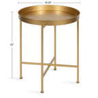 Gold Round Metal Side Table with Detachable Tray