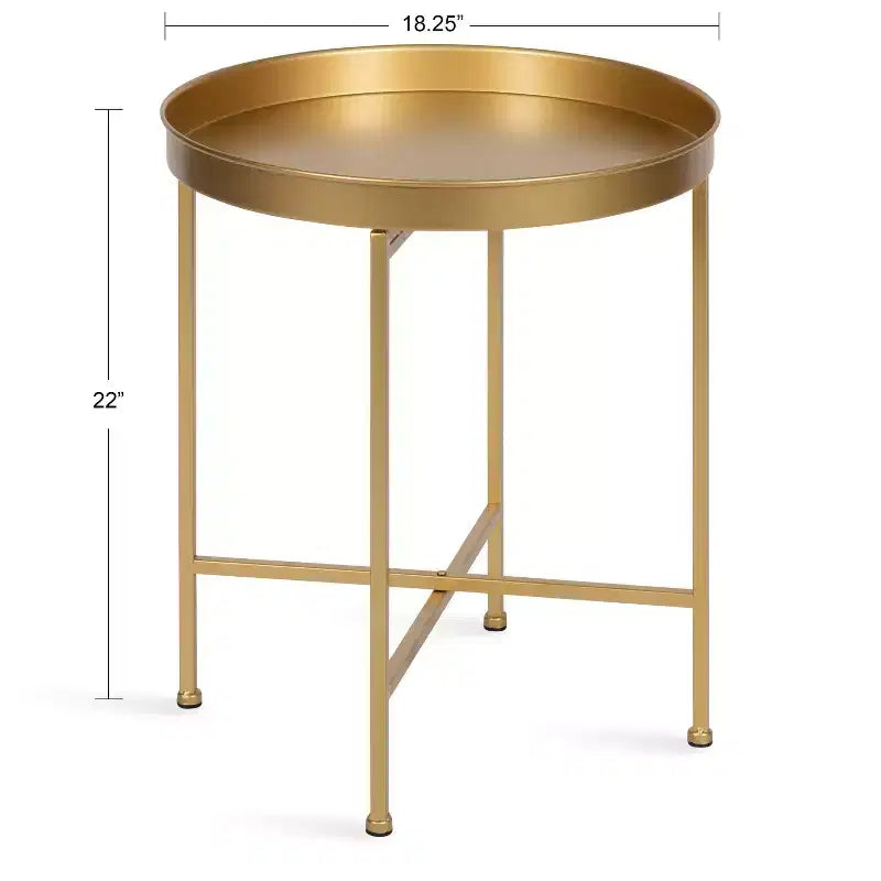 Gold Round Metal Side Table with Detachable Tray