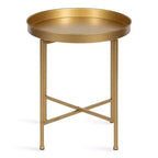 Gold Round Metal Side Table with Detachable Tray