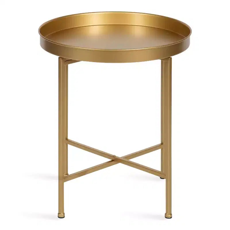 Gold Round Metal Side Table with Detachable Tray