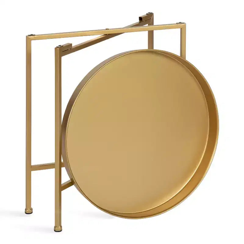 Gold Round Metal Side Table with Detachable Tray