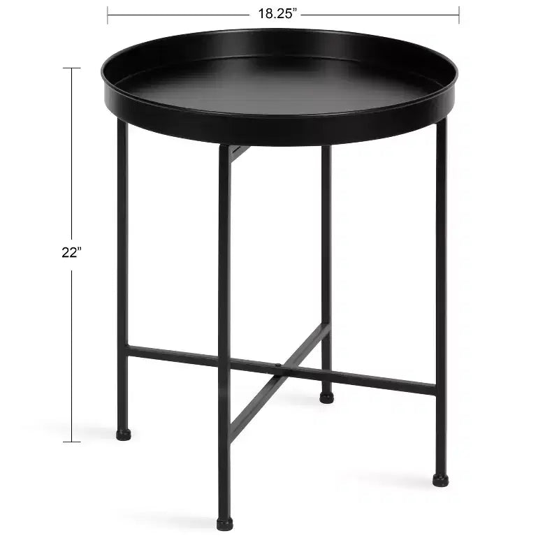 Gold Round Metal Side Table with Detachable Tray