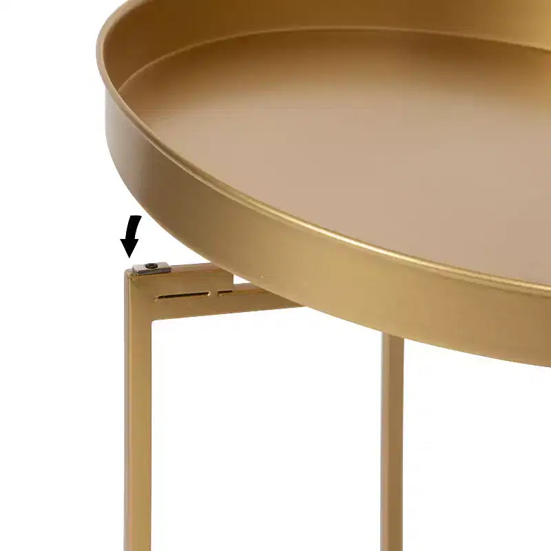 Gold Round Metal Side Table with Detachable Tray