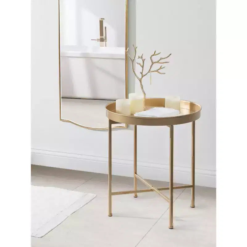 Gold Round Metal Side Table with Detachable Tray