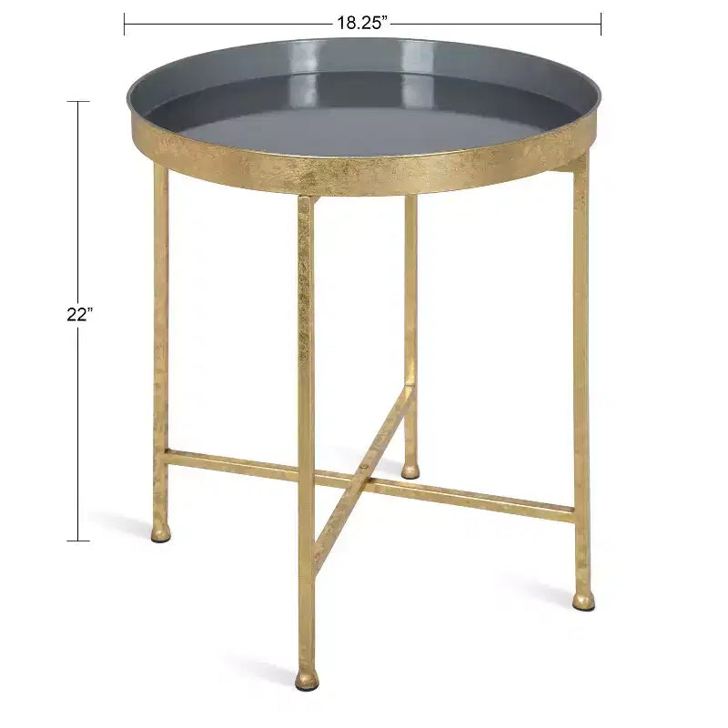 Gold Round Metal Side Table with Detachable Tray