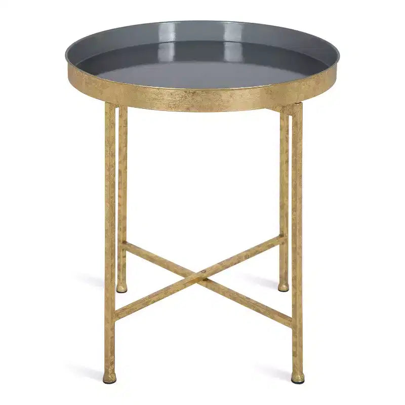 Gold Round Metal Side Table with Detachable Tray