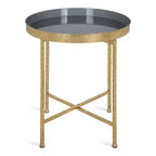 Gold Round Metal Side Table with Detachable Tray