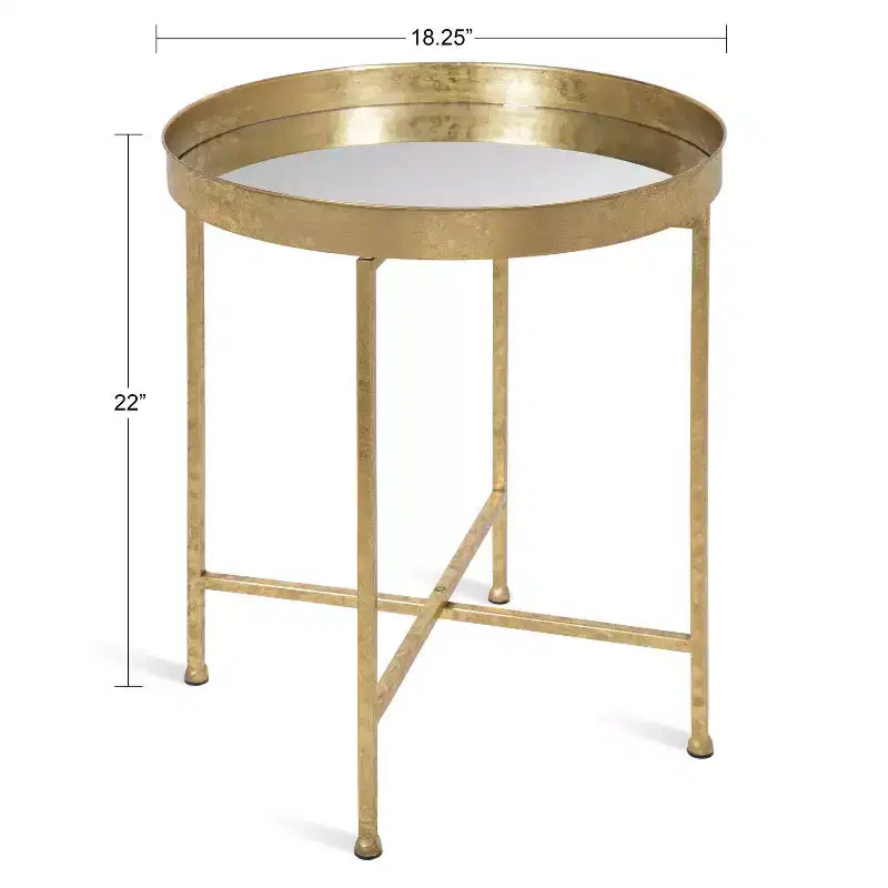 Gold Round Metal Side Table with Detachable Tray