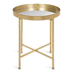 Gold Round Metal Side Table with Detachable Tray