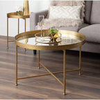 Gold Round Metal Side Table with Detachable Tray