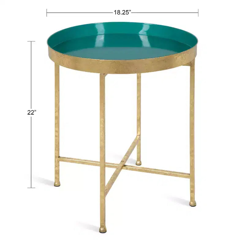 Gold Round Metal Side Table with Detachable Tray