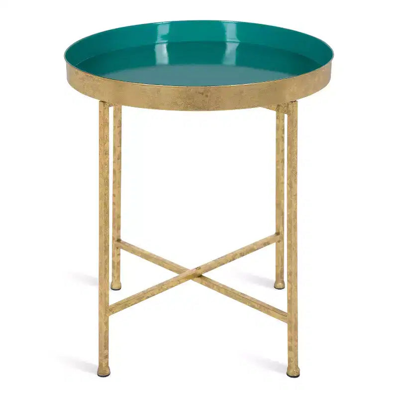 Gold Round Metal Side Table with Detachable Tray