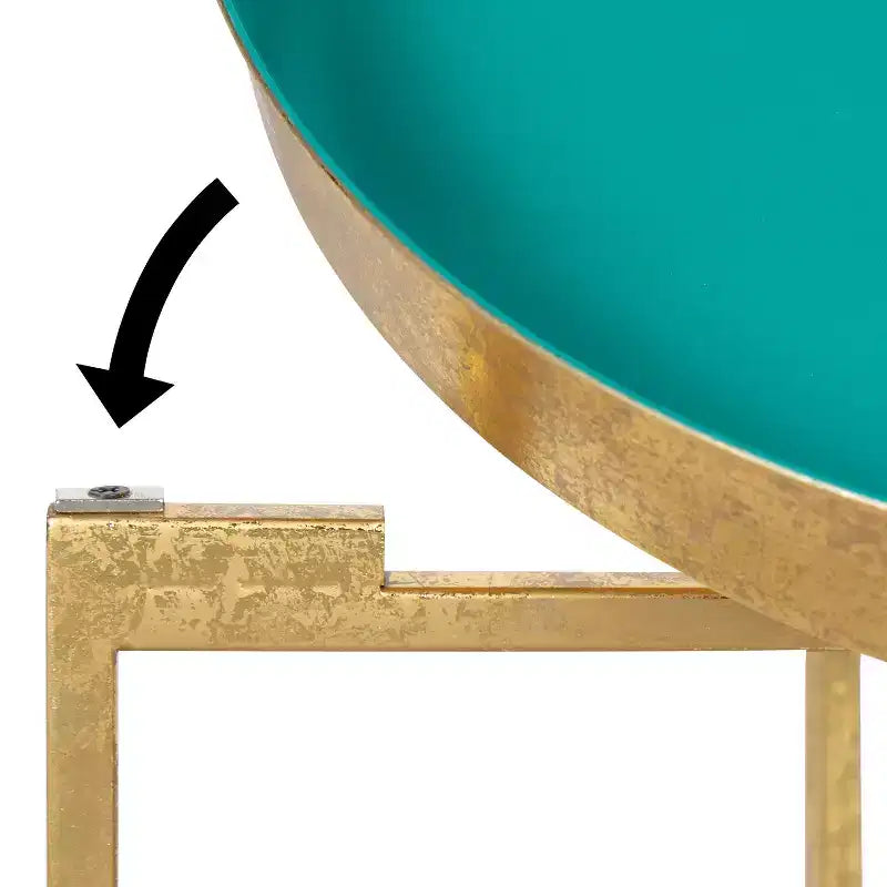 Gold Round Metal Side Table with Detachable Tray