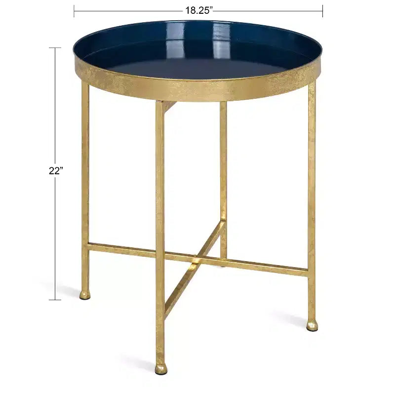 Gold Round Metal Side Table with Detachable Tray