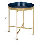 Gold Round Metal Side Table with Detachable Tray