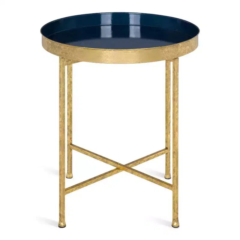 Gold Round Metal Side Table with Detachable Tray