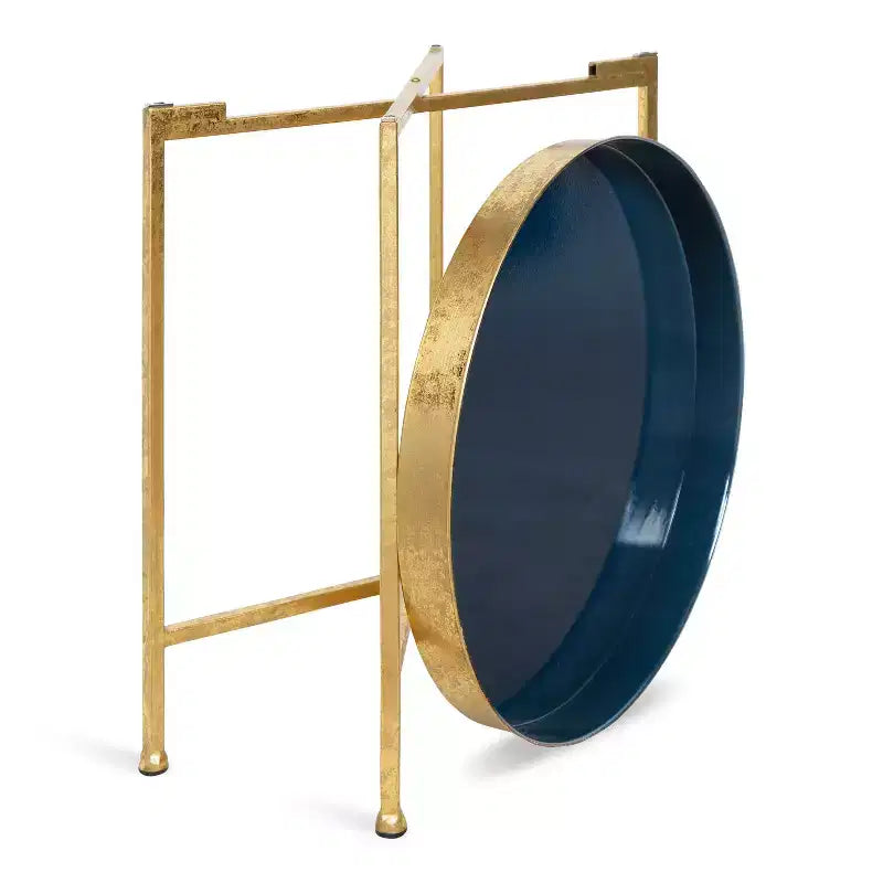 Gold Round Metal Side Table with Detachable Tray