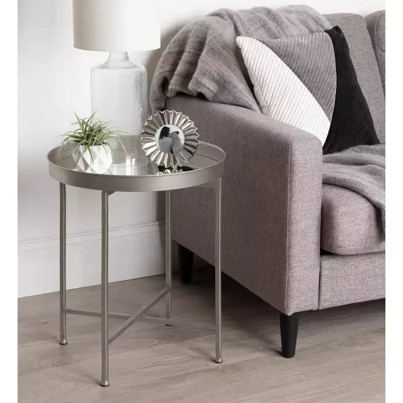 Gold Round Metal Side Table with Detachable Tray