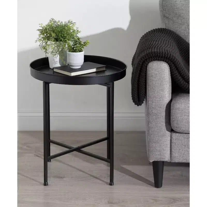 Gold Round Metal Side Table with Detachable Tray