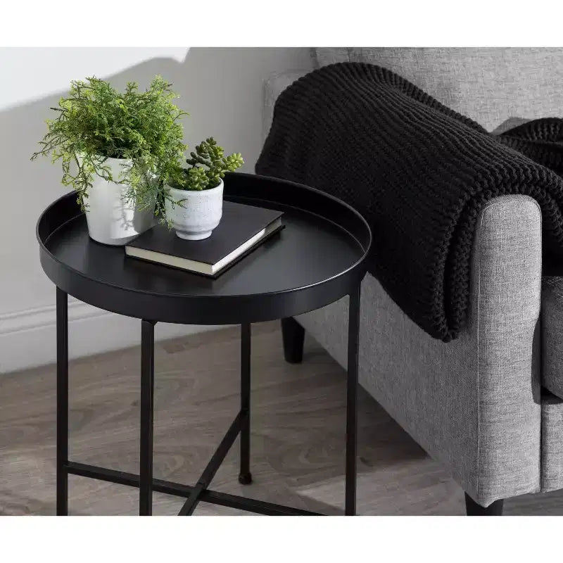 Gold Round Metal Side Table with Detachable Tray