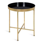 Gold Round Metal Side Table with Detachable Tray