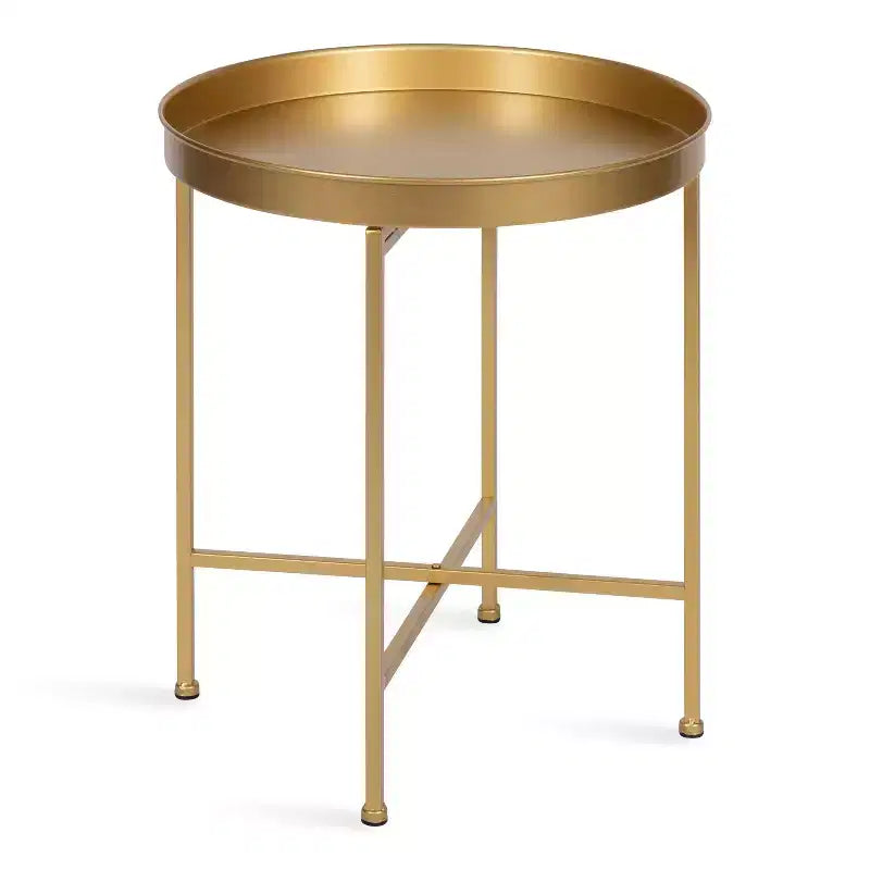 Gold Round Metal Side Table with Detachable Tray