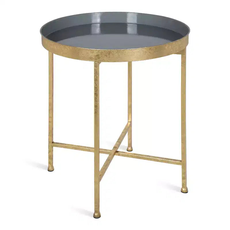 Gold Round Metal Side Table with Detachable Tray