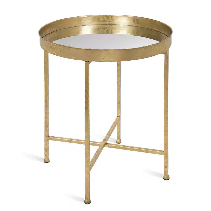 Gold Round Metal Side Table with Detachable Tray