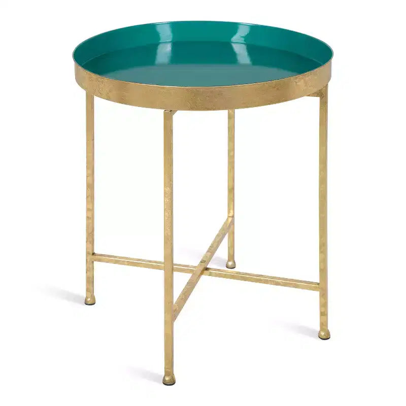 Gold Round Metal Side Table with Detachable Tray
