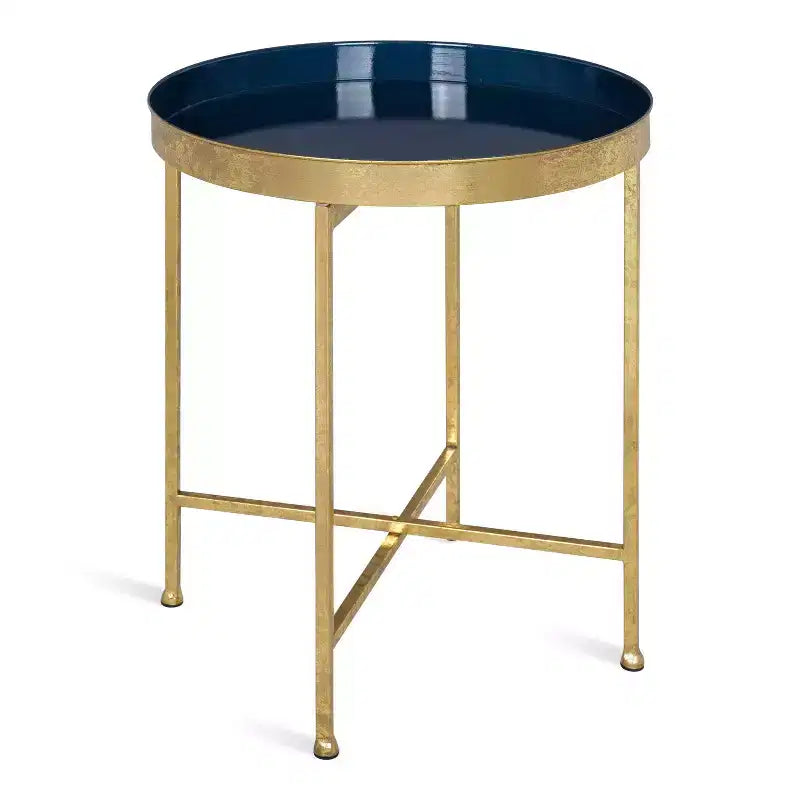 Gold Round Metal Side Table with Detachable Tray