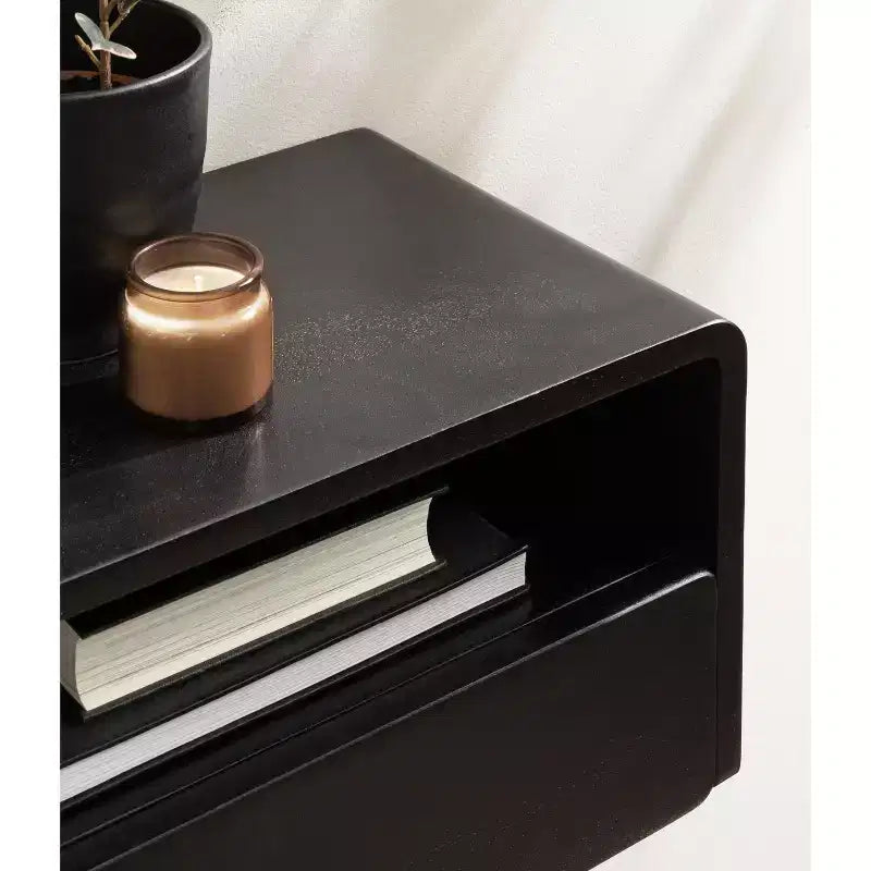 Solid Mango Wood Floating Side Table with Drawer