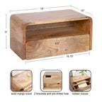 Solid Mango Wood Floating Side Table with Drawer