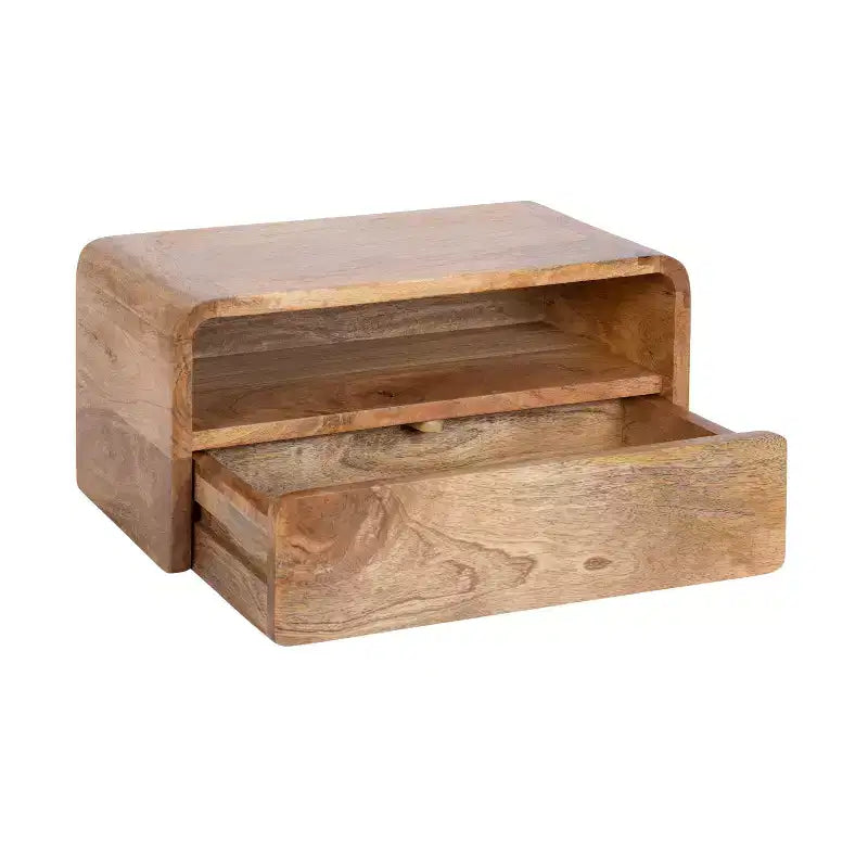 Solid Mango Wood Floating Side Table with Drawer