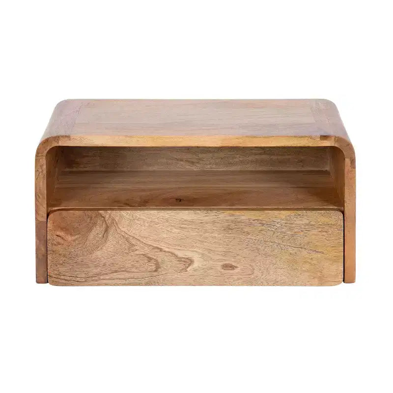 Solid Mango Wood Floating Side Table with Drawer