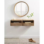 Solid Mango Wood Floating Side Table with Drawer