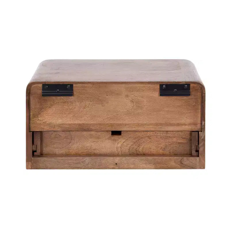 Solid Mango Wood Floating Side Table with Drawer