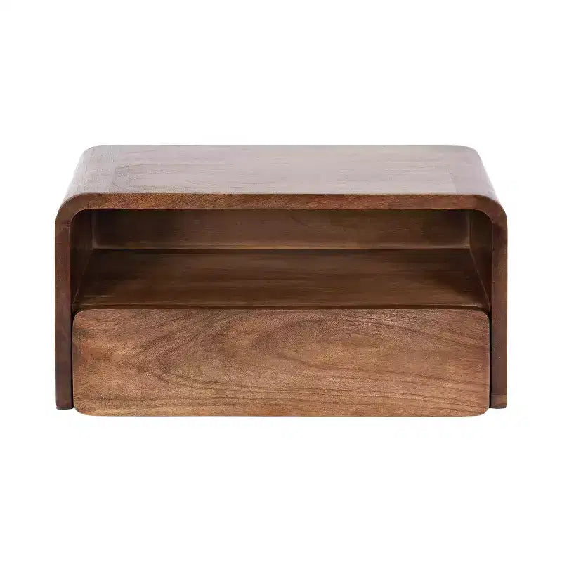 Solid Mango Wood Floating Side Table with Drawer