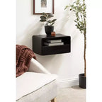 Solid Mango Wood Floating Side Table with Drawer
