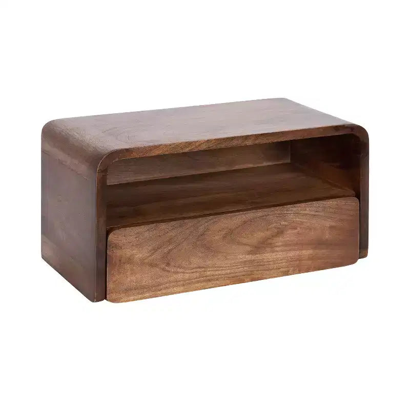 Solid Mango Wood Floating Side Table with Drawer