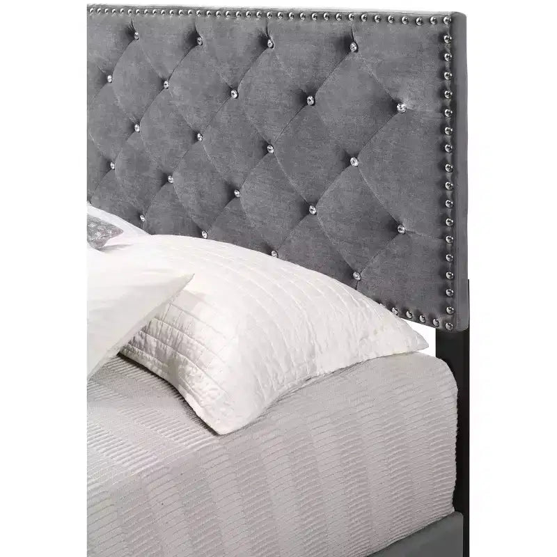 Velvet Tufted Panel Bed, for 152 × 203 cm Mattress